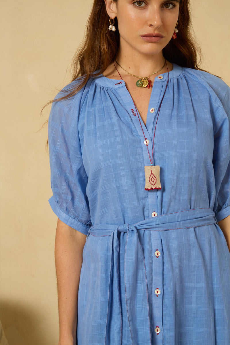 provence blue lotty chios embroidered dress CALISTOGA Cotton Wrap Dress