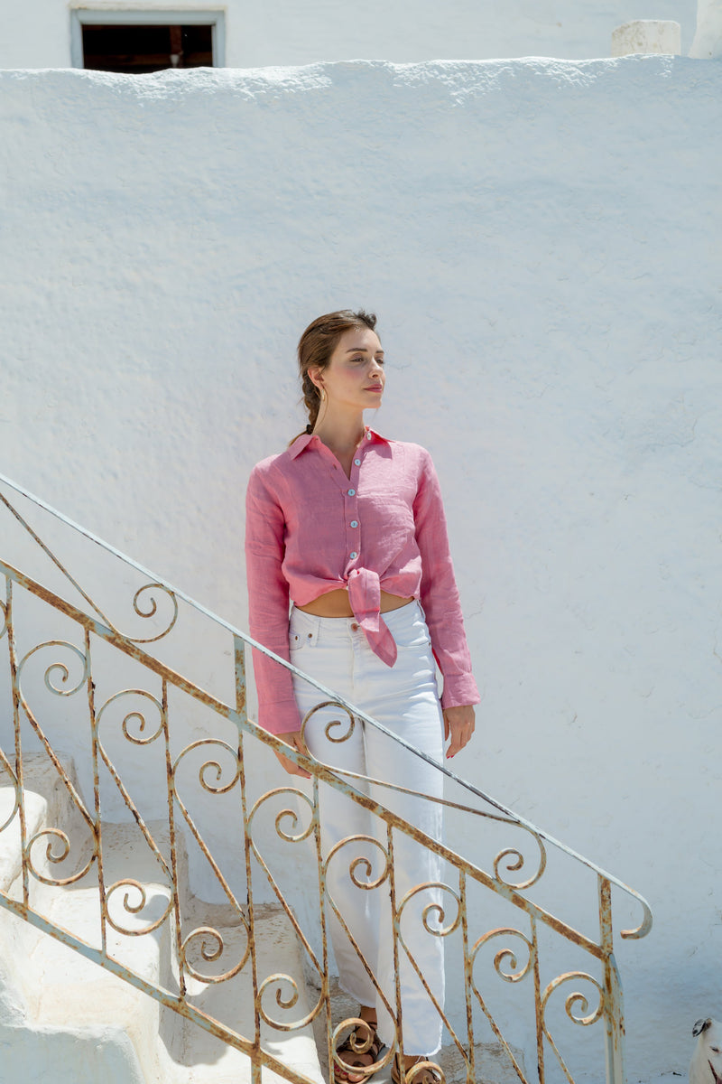 Linen Tie Shirt in Rose