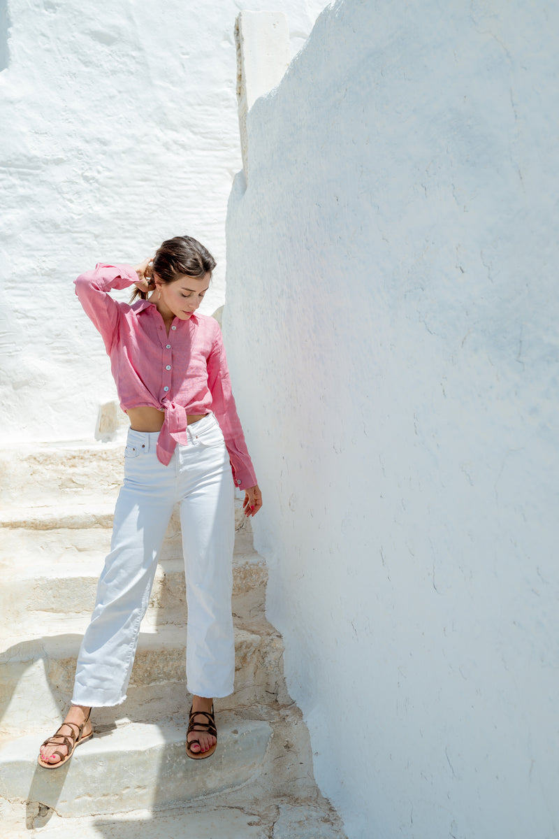 Linen Tie Shirt in Rose