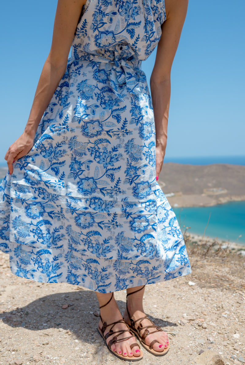 Ariadne Halter Dress Chintz Blue