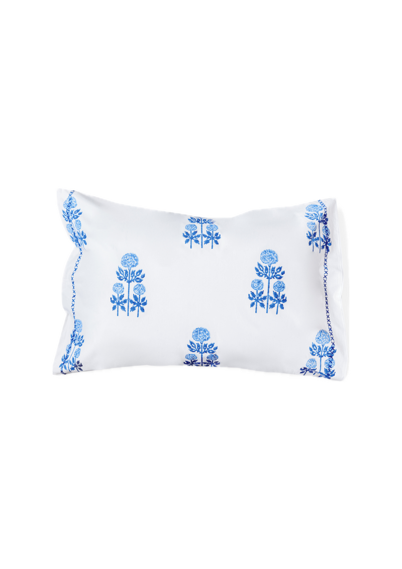 Náni Standard/Queen Pillowcases in Flower Pot Blue with Embroidery, Set of 2 - Organic Cotton