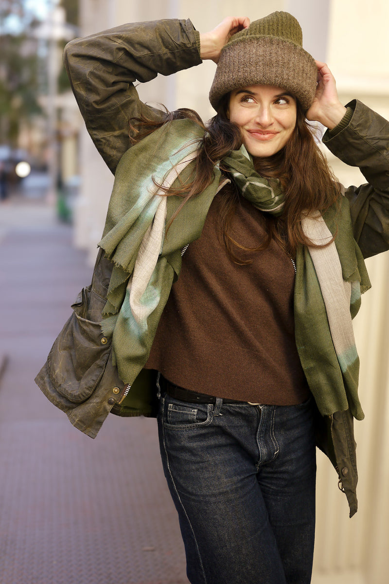 Reversible Bank Street Beanie - Dark Green and Cocoa
