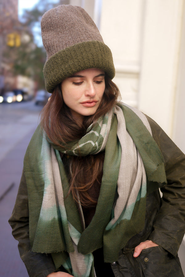 Reversible Bank Street Beanie - Dark Green and Cocoa