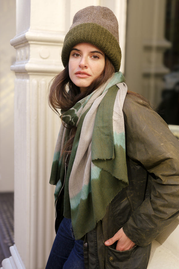 Reversible Bank Street Beanie - Dark Green and Cocoa