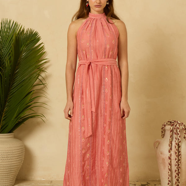 Sequin Halter Dress in Coral – Buggy NYC