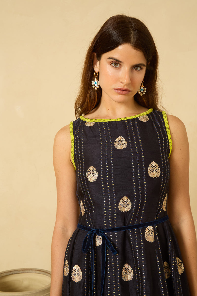Soiree Feather Dress in Midnight Blue