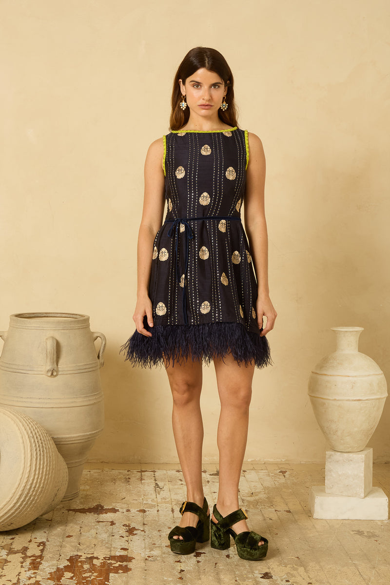 Soiree Feather Dress in Midnight Blue