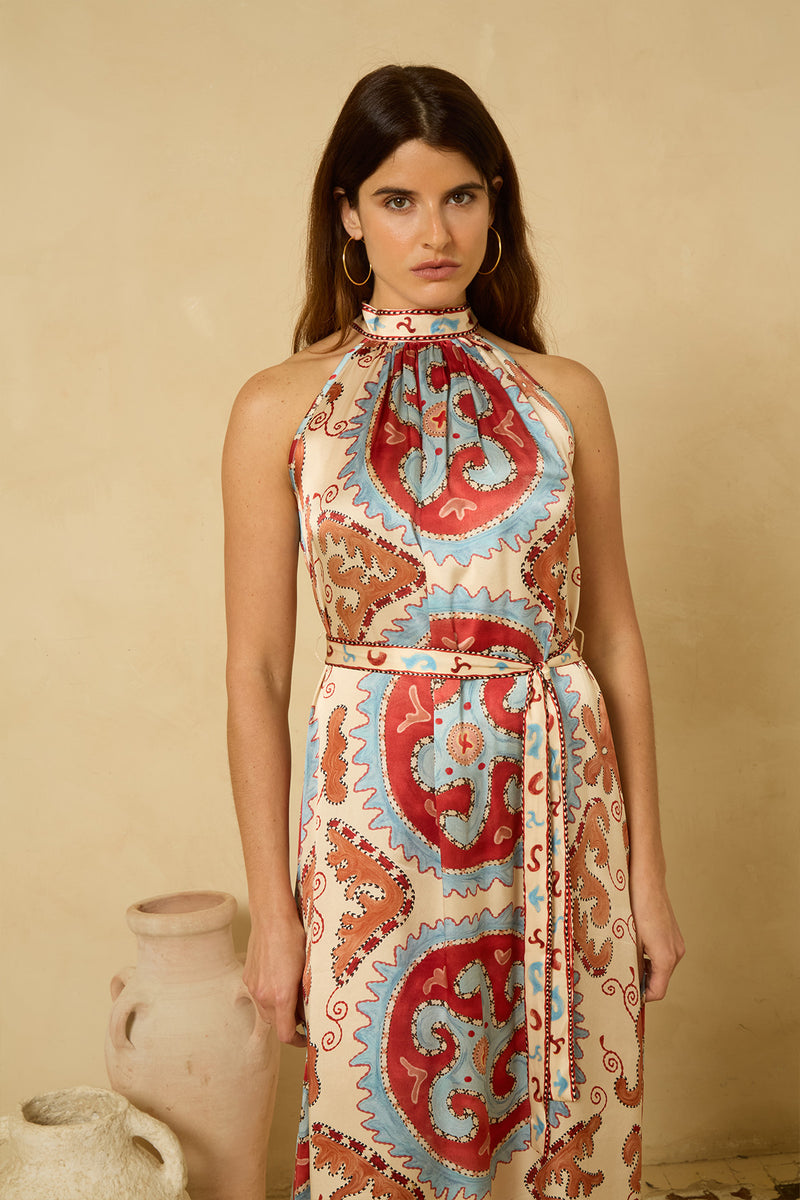 Starfish Halter Dress in Blue and Red