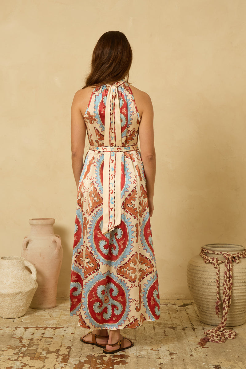 Starfish Halter Dress in Blue and Red