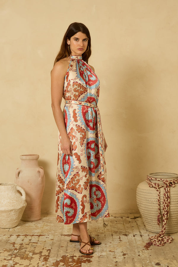 Starfish Halter Dress in Blue and Red