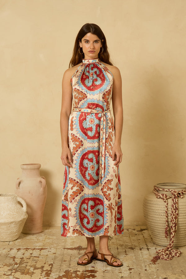 Starfish Halter Dress in Blue and Red