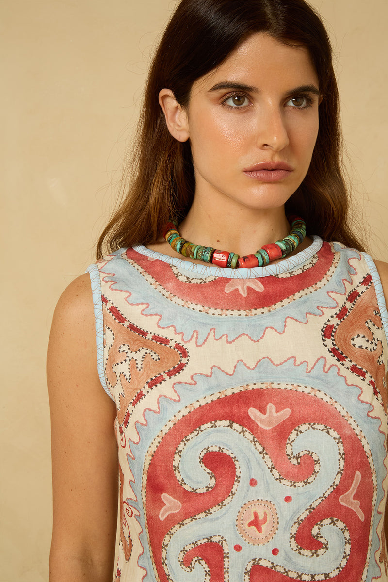 Starfish Shift Dress in Blue and Red