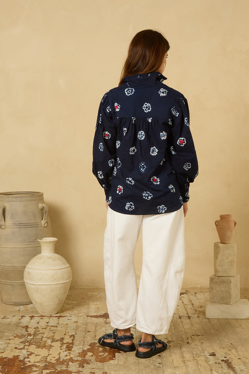 Zoe Blouse in Navy Shibori Floral