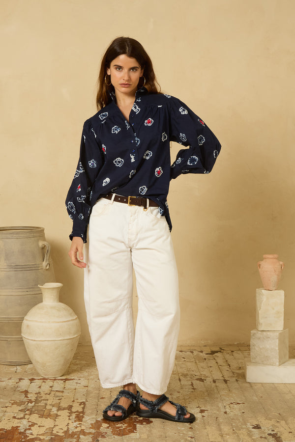Zoe Blouse in Navy Shibori Floral