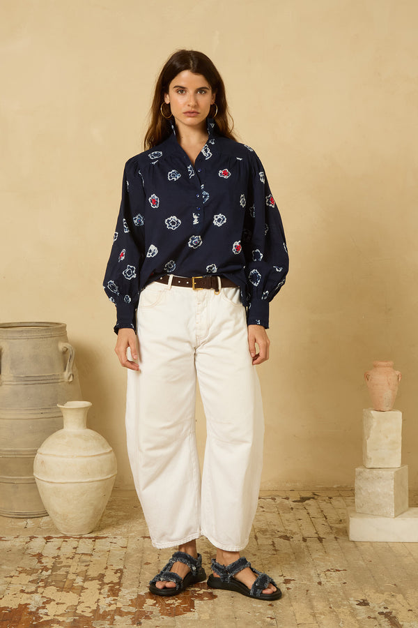 Zoe Blouse in Navy Shibori Floral