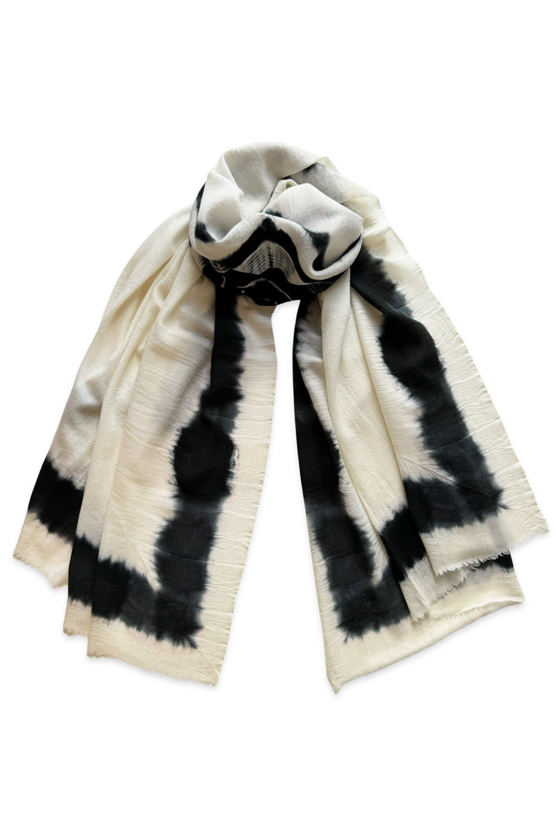 Dip Dye Edge with Evil Eye Pashmina - Ivory with Black