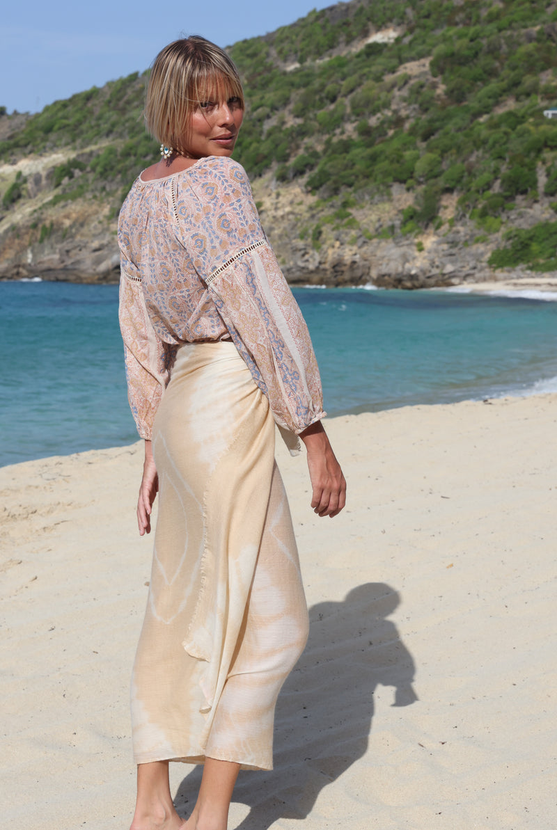 Naxos Blouse - Faridabad Tan, Rooibos, Blue