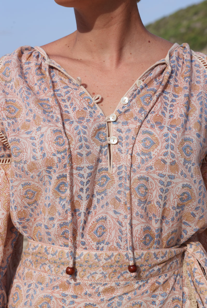 Naxos Blouse - Faridabad Tan, Rooibos, Blue