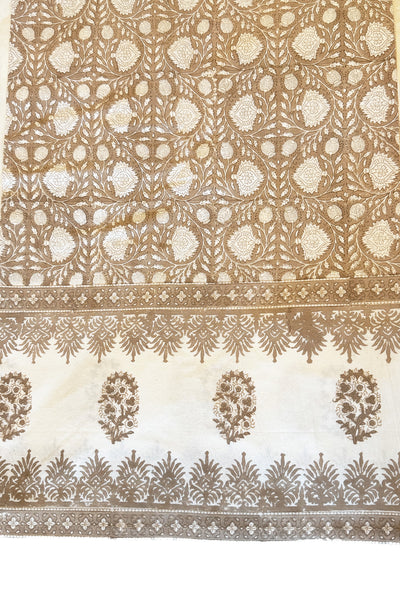 Faridabad Flower Tablecloth with Borders in Sand