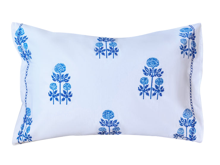 Náni Standard/Queen Pillowcases in Flower Pot Blue with Embroidery, Set of 2 - Organic Cotton