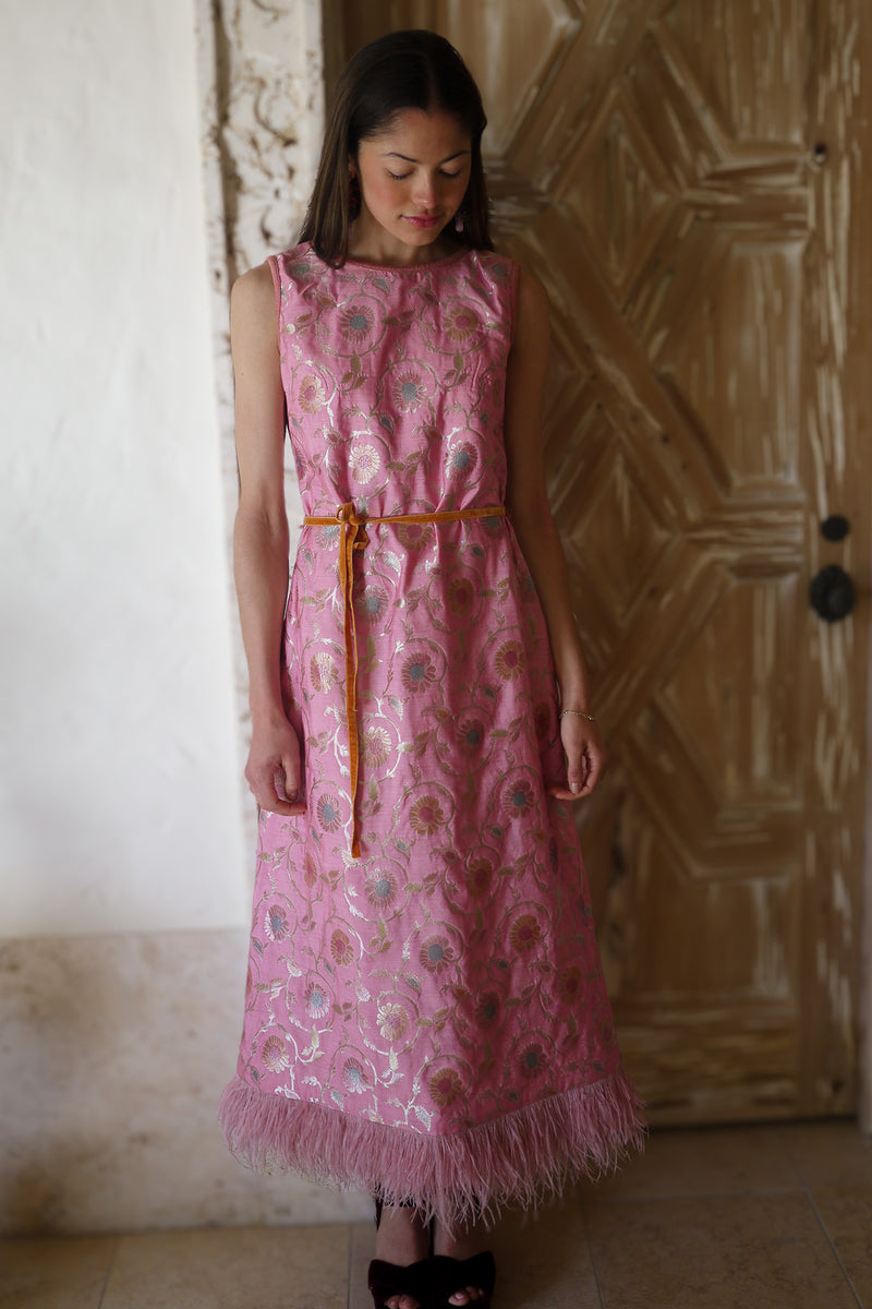 Fête Feather Dress - Pink Varanasi