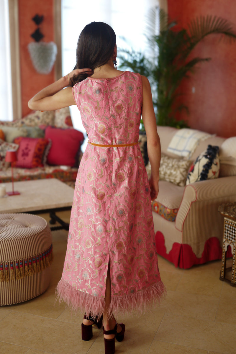 Fête Feather Dress - Pink Varanasi