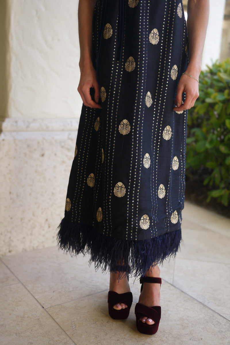 Fête Feather Dress - Midnight Blue