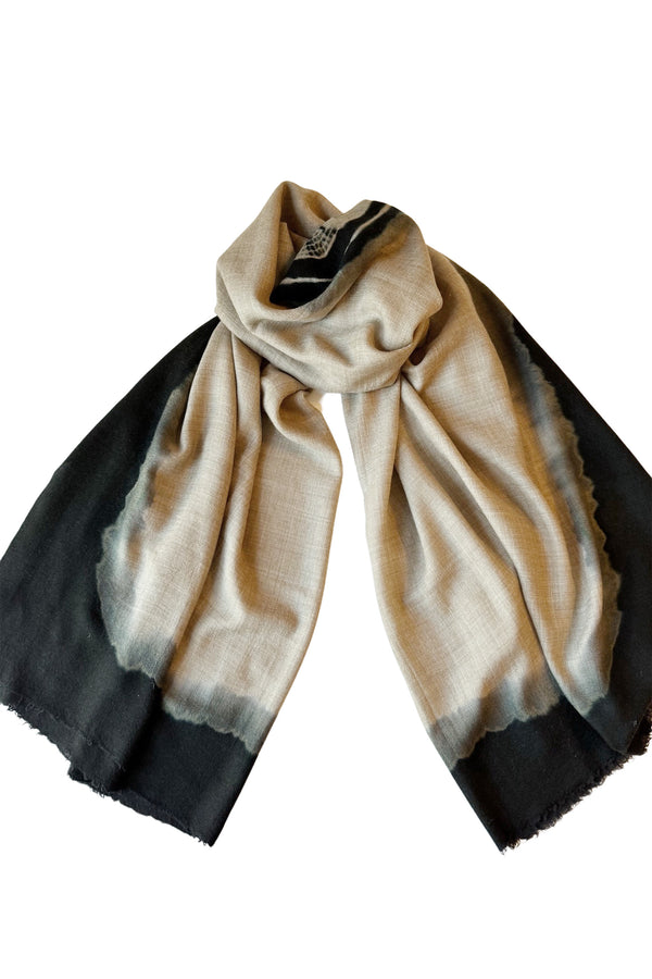 Dip Dye Edge with Evil Eye Pashmina - Natural Brown with Black/Grey