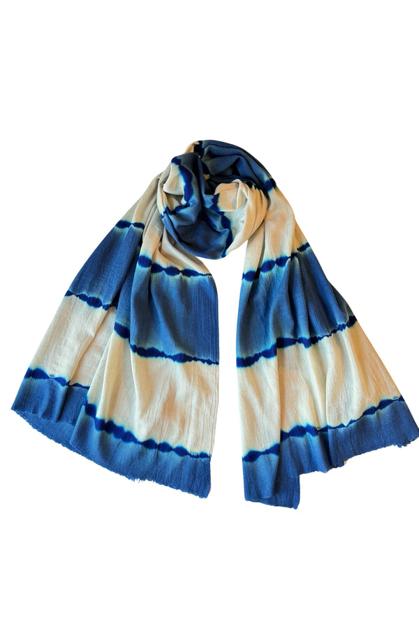 Lehariya Stripe Pashmina - Denim + Electric Navy