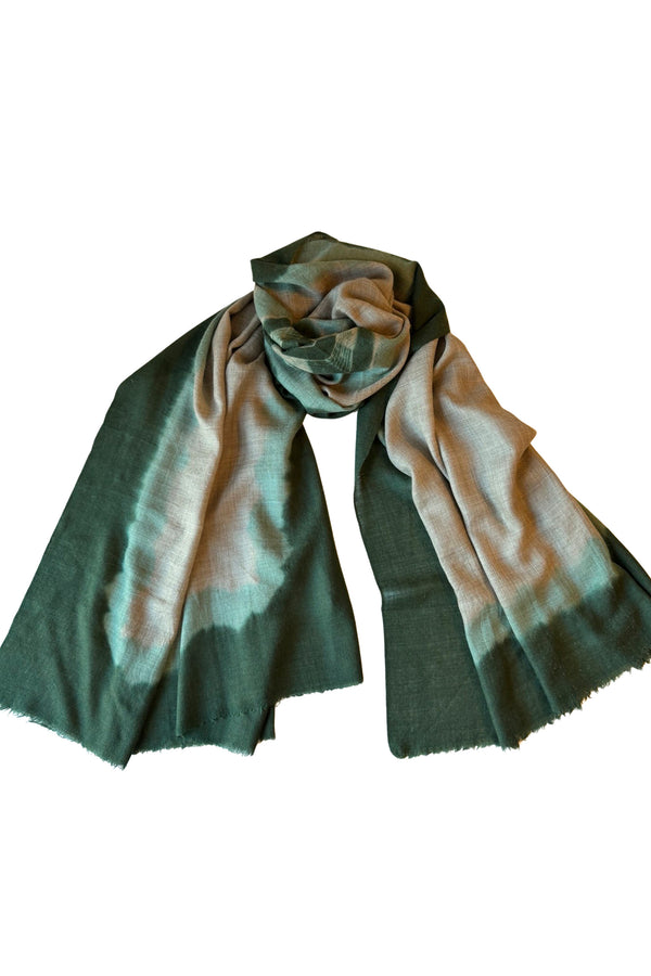 Dip Dye Edge with Evil Eye Pashmina - Natural Brown with Greens