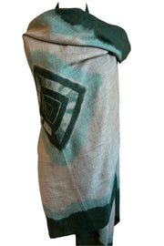 Dip Dye Edge with Evil Eye Pashmina - Natural Brown with Greens