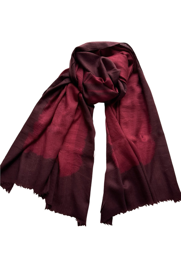 Dip Dye Edge With Evil Eye Pashmina - Dark Brown on Burgundy Base