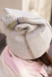 Teton Beanie - Light Gray with Light Green and Lilac Embroidery