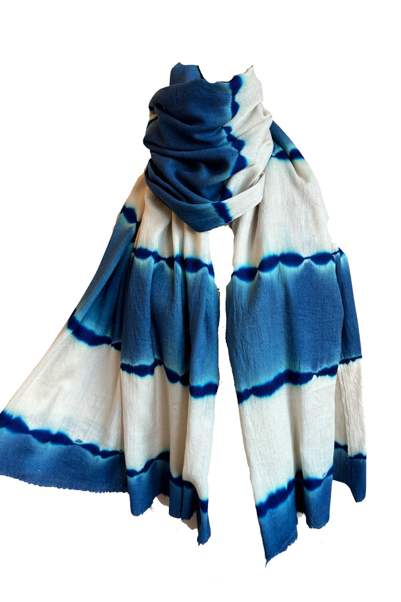 Lehariya Stripe Pashmina - Denim + Electric Navy