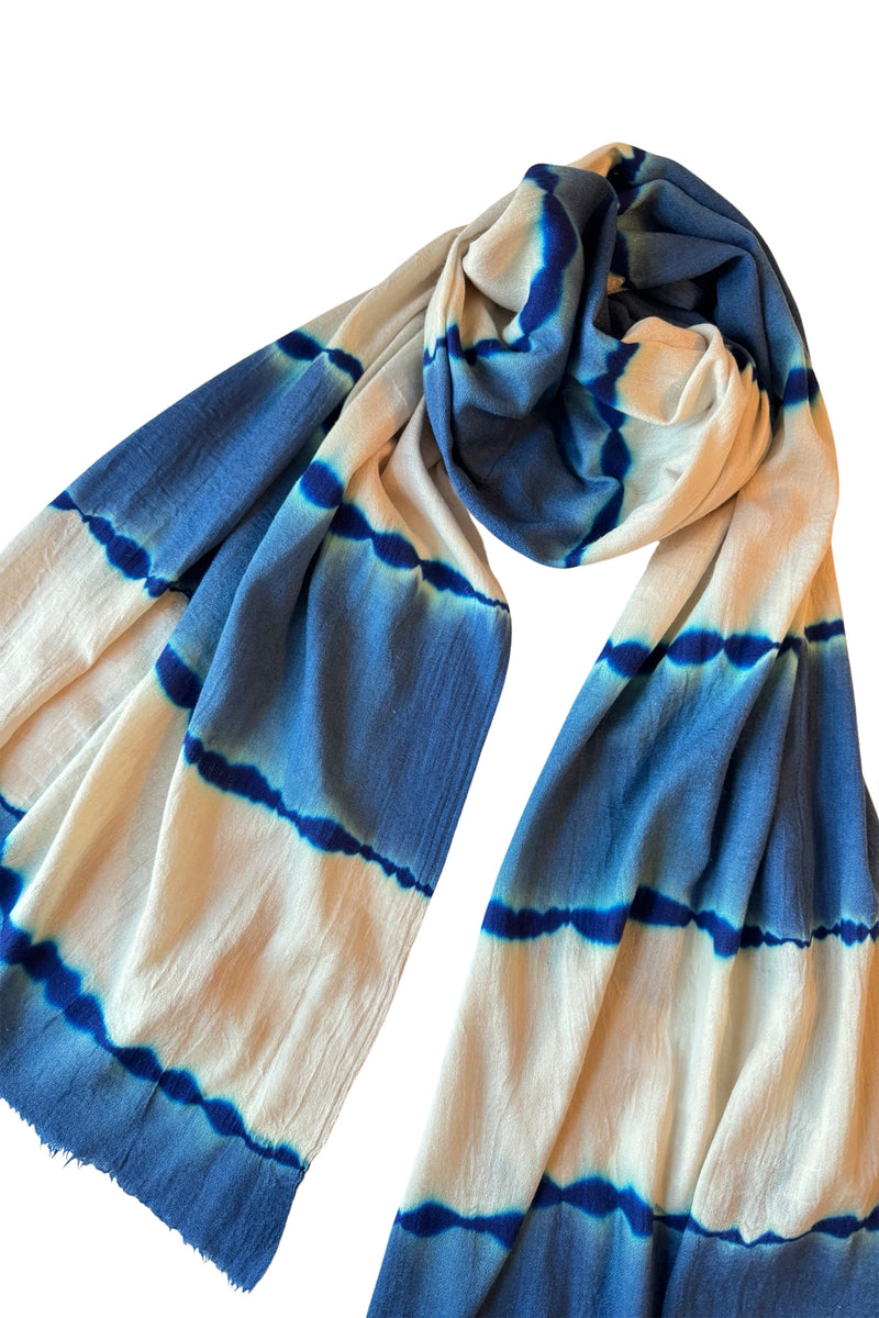 Lehariya Stripe Pashmina - Denim + Electric Navy