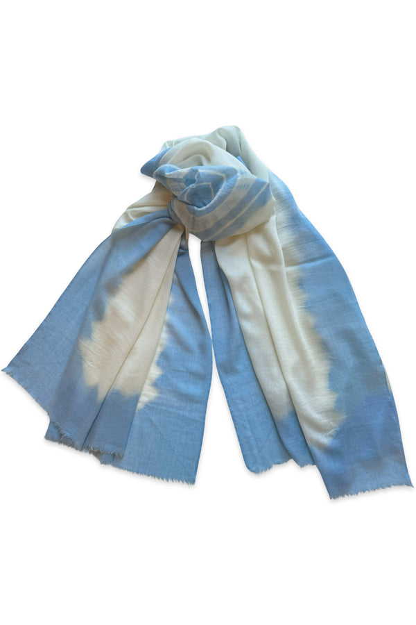 Dip Dye Edge with Evil Eye Pashmina - Ivory with Blue