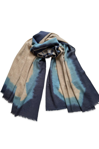 Dip Dye Edge with Evil Eye Pashmina - Natural Brown with Blue