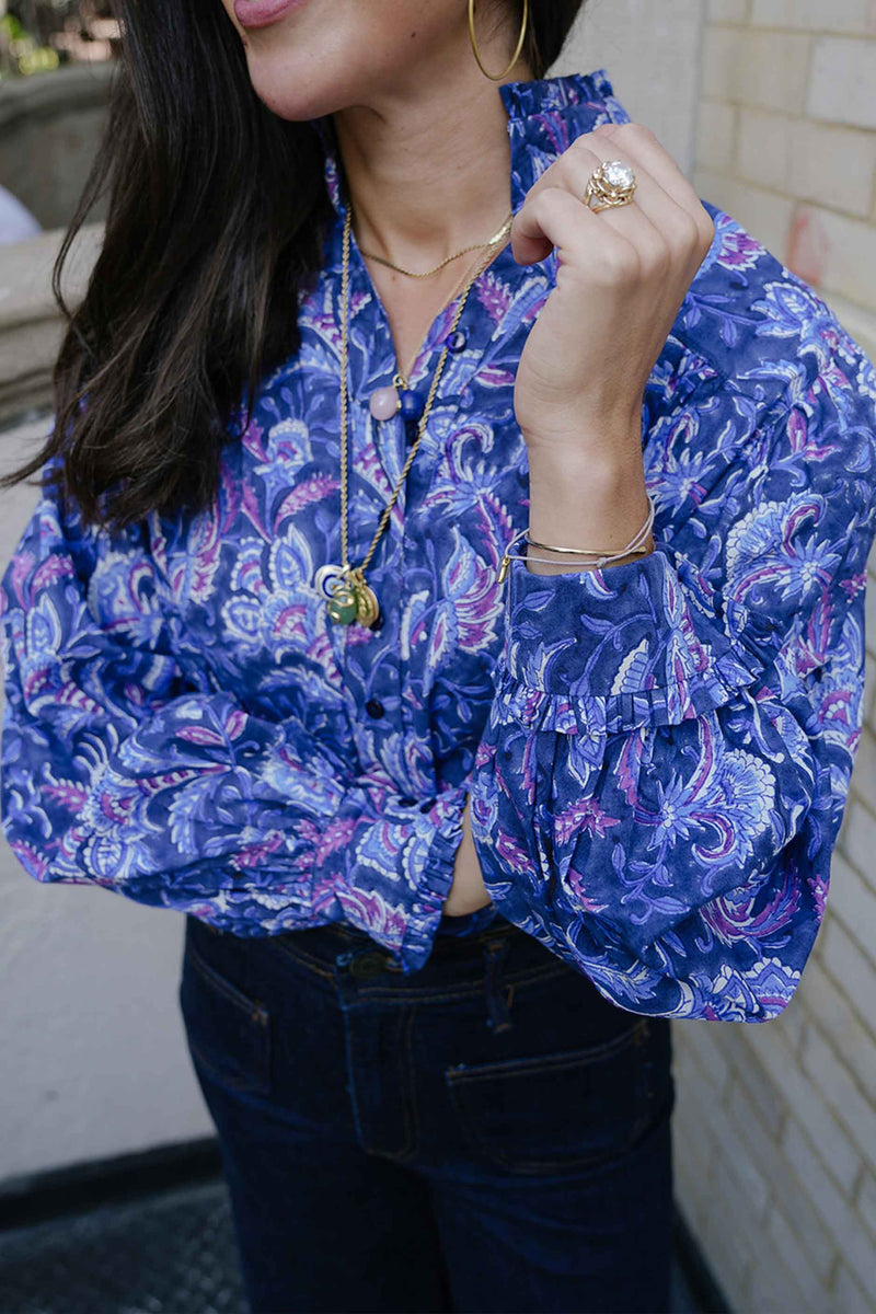 Zoe Blouse - Floral Blue Purple