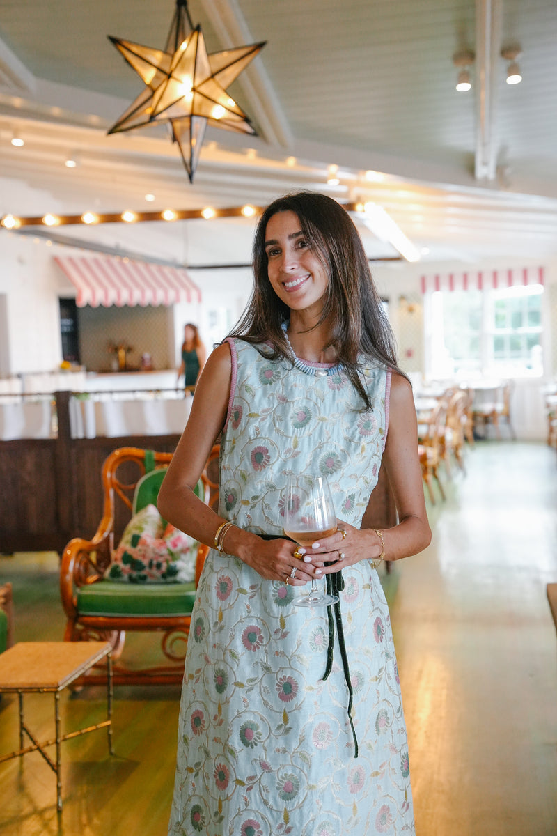 Fête Feather Dress - Sea Foam Blue Varanasi