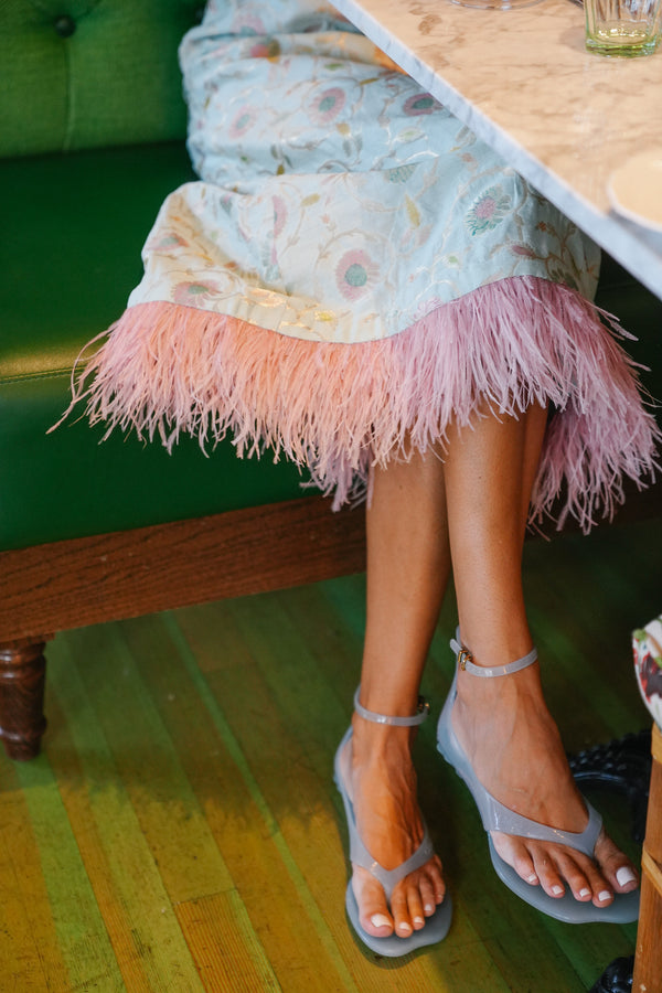Fête Feather Dress - Sea Foam Blue Varanasi