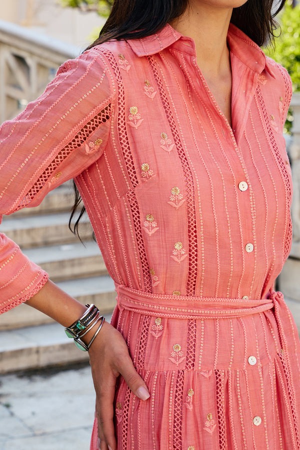 Buggy New York Sequin Shirt Dress - Coral