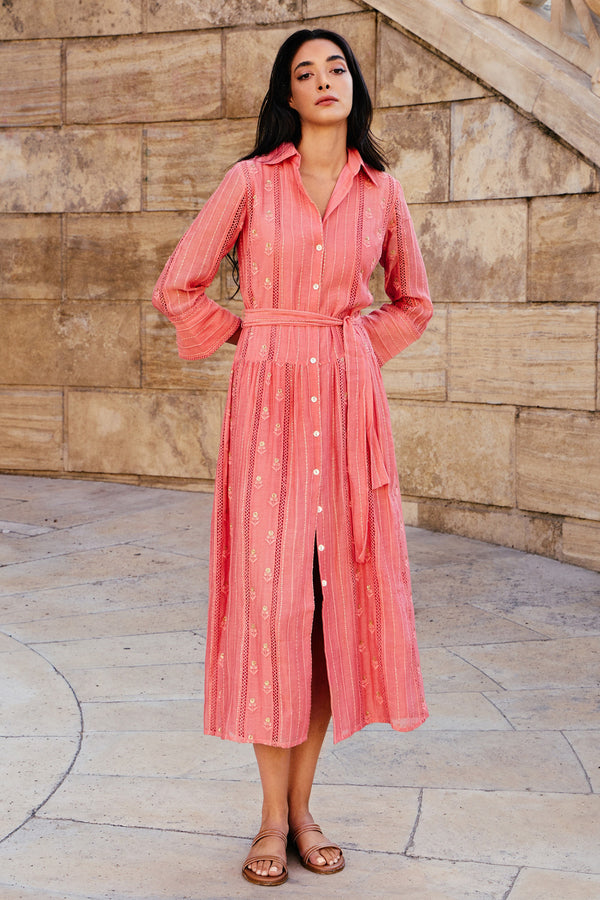 Buggy New York Sequin Shirt Dress - Coral