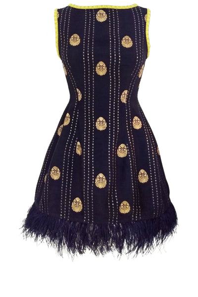Soiree Shift Dress - Dark Navy with Navy Feathers