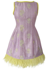 Soiree Shift Dress - Lavender with Lime Feathers