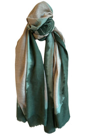 Dip Dye Edge with Evil Eye Pashmina - Natural Brown with Greens