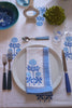 Modern Floral Napkins with Embroidery in Grecian Blues, Set of 4