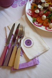 Evil Eye Hand Embroidered Linen Napkins in Lavender, Set of 4