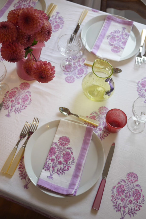 Modern Floral TABLECLOTH with Wide Border in Lavenders - MORE SIZES