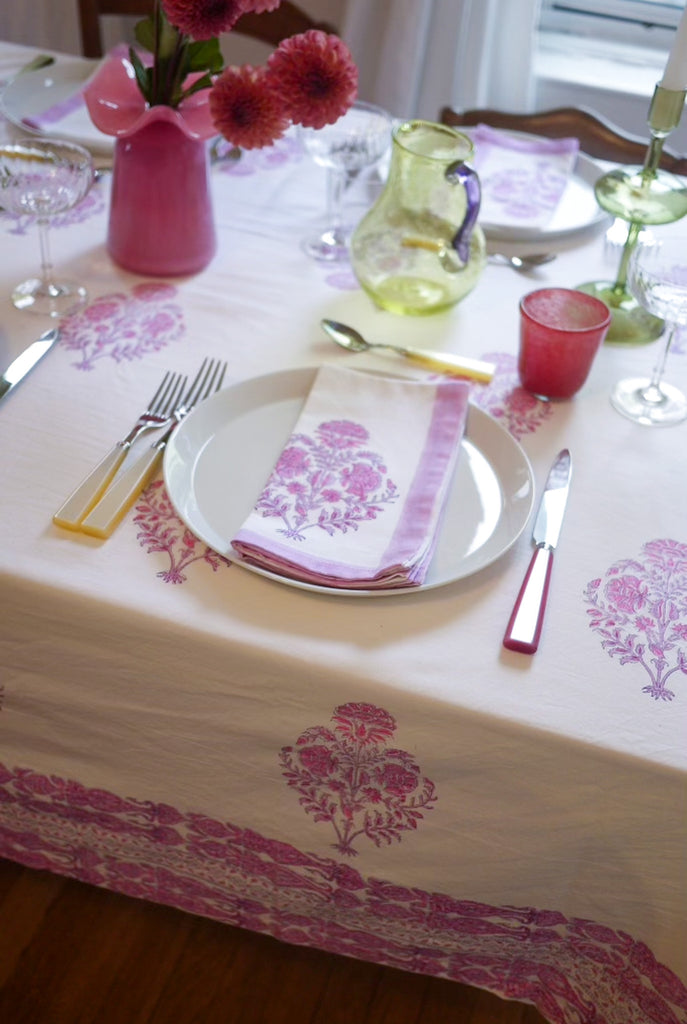 Modern Floral TABLECLOTH with Wide Border in Lavenders - MORE SIZES