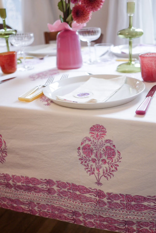 Modern Floral TABLECLOTH with Wide Border in Lavenders - MORE SIZES